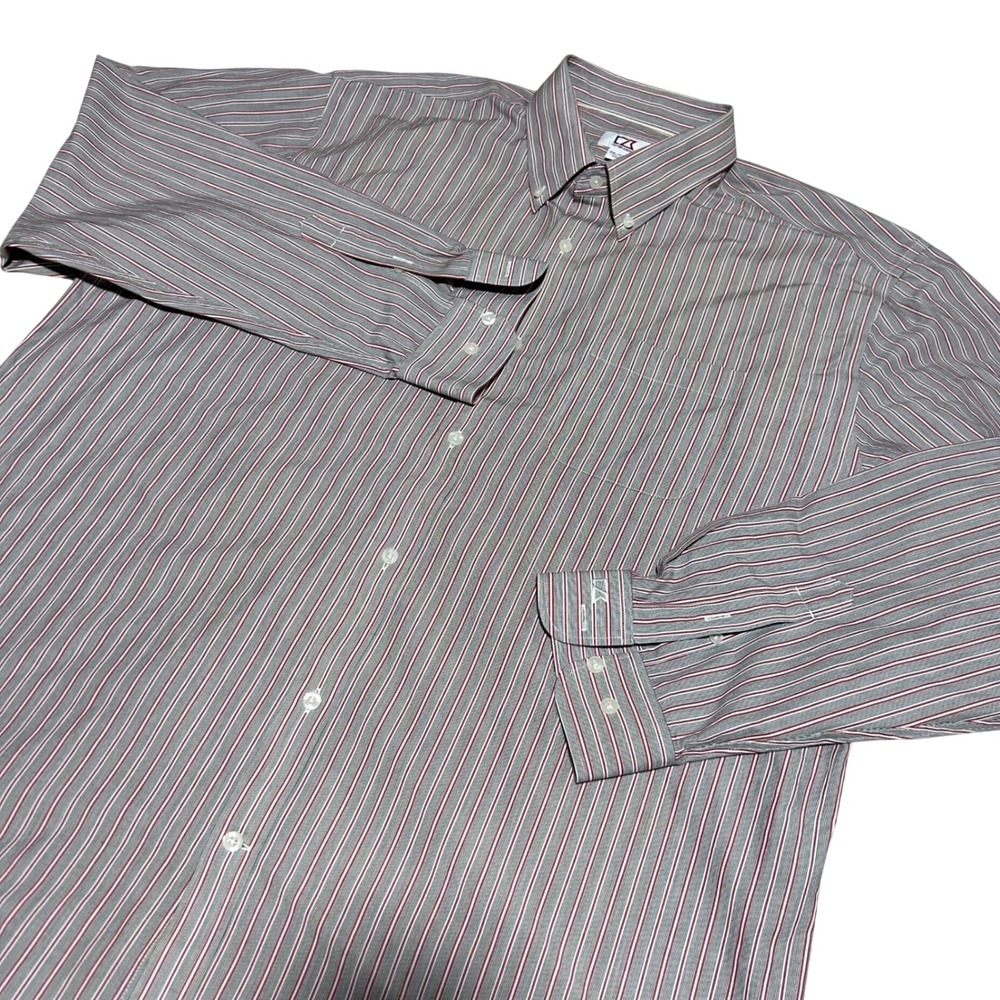 Cutter & Buck Button Down Mens XXL Red White Blue Striped Long Sleeve Shirt